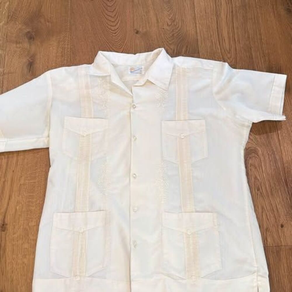 Authentic Diplomatica Guayabera Shirt Cream Mexican Wedding Short Sleeve Size 40